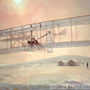 Controlled Powered Flight - Original Painting by Keith Ferris Contact Keith Ferris Galleries  Call 973.539.3363 for more information. 28” x 42”  Oil on Canvas Wright Flyer 